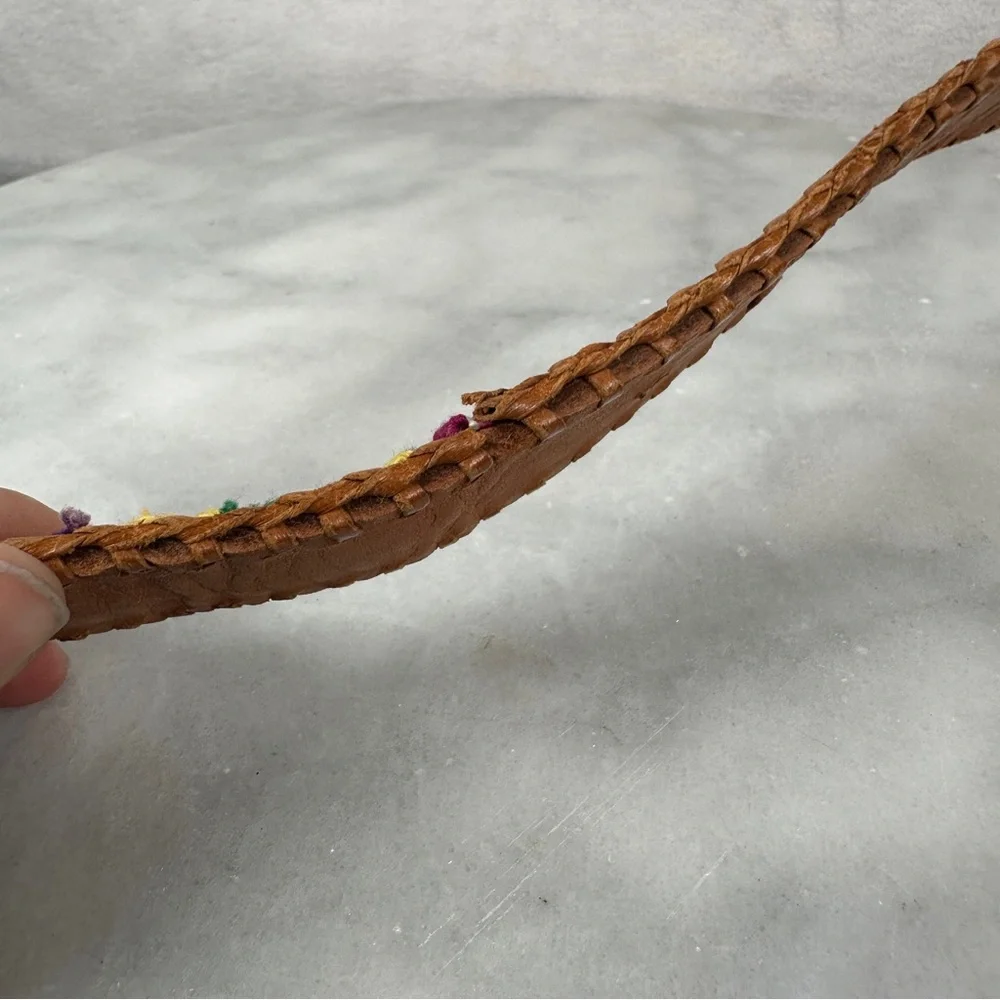 Brown Leather Belt Multicolor Woven Design‎ Guatemalan boho bohemian western